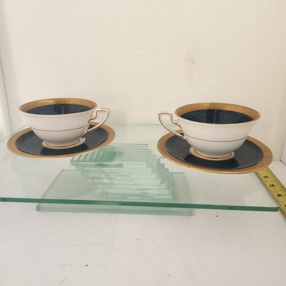 Set of 2 Vintage Royal Worecester Tea Cup & Plate's Cobalt Blue